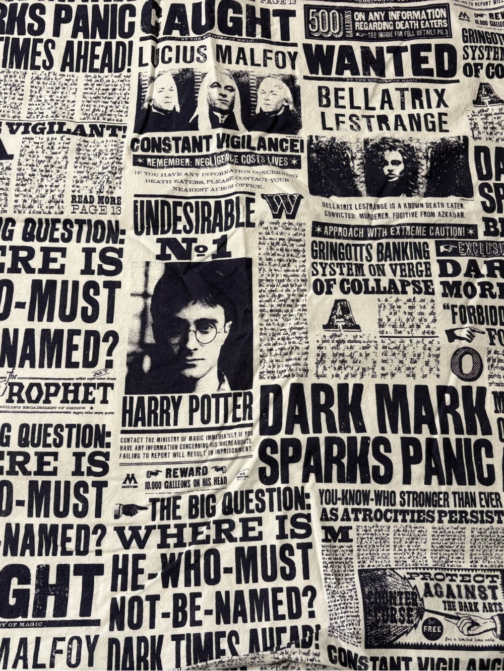 Pottery Barn Harry Potter Navy/Black and White Newspaper Style Full Sheet